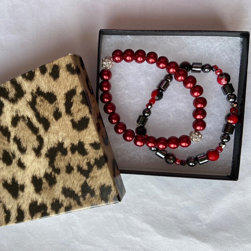 Red Beaded Stretch Bracelets NWOT